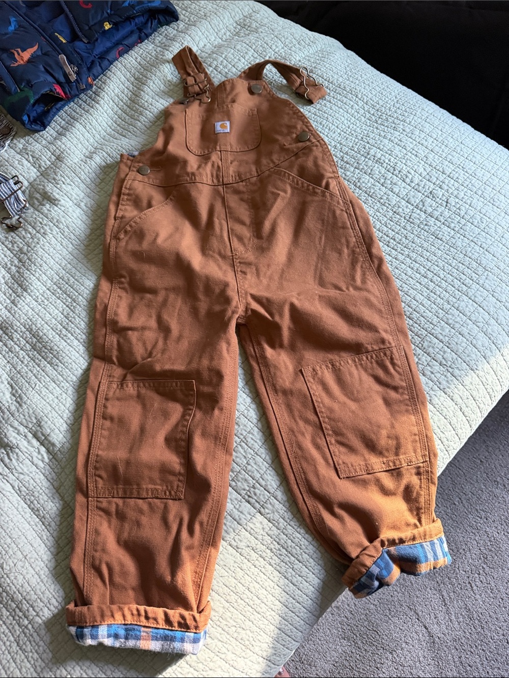 Carhartt Kids Rust Brown flannel lined Overalls